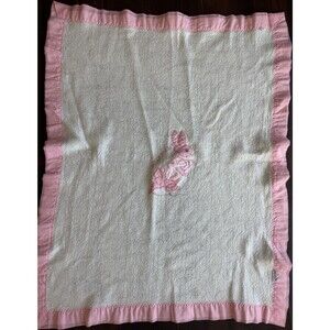 Vintage Peter Rabbit Baby Blanket Beatrix Potter Pink Gingham Chenille 32x45
